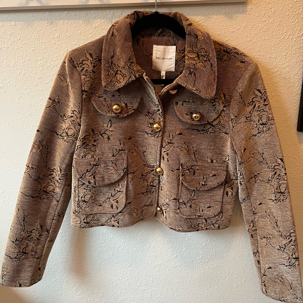 Avec Les Filles Brown Floral Corduroy Blazer